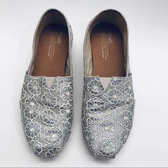 Toms Shoes - Toms Classic Silver Sparkle Floral Lace Bridal 8